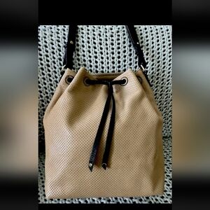 BANANA REPUBLIC Leather Perforated Bucket Hobo DRAWSTRING SHOULDER Bag CROSSBODY
